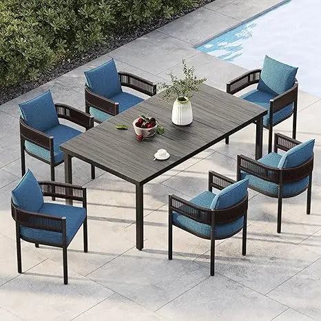 Outdoor Patio Dining Set With Wicker Metal Chairs Cushions
