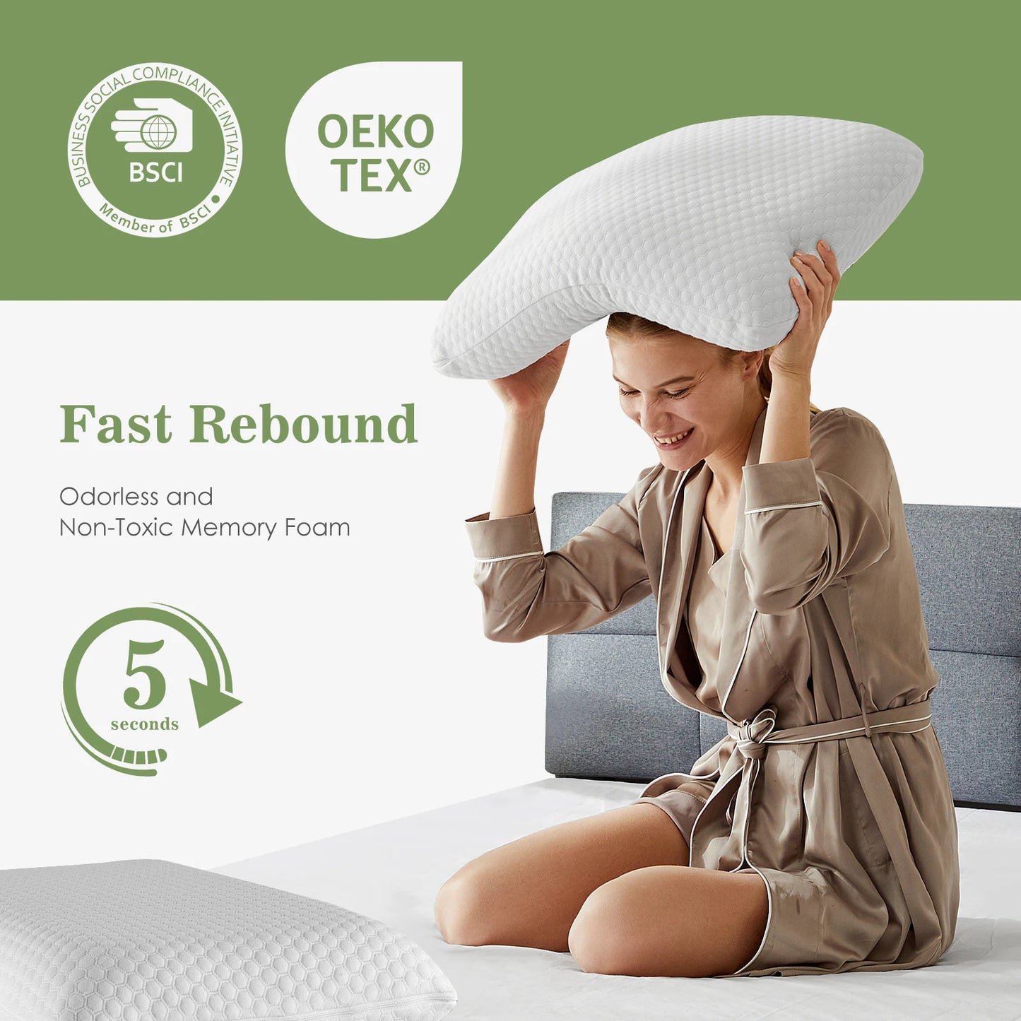 JHK Memory Foam Pillow Ventilated Cooling With Removable Washable Cover