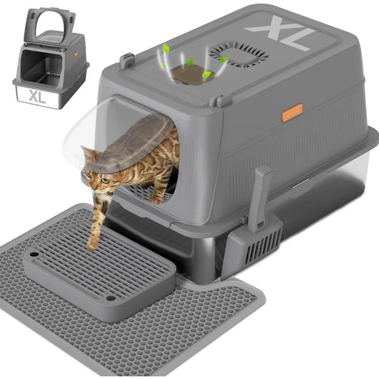 XIUWO Stainless Steel Enclosed Litter Box With Lid Scoop Mat