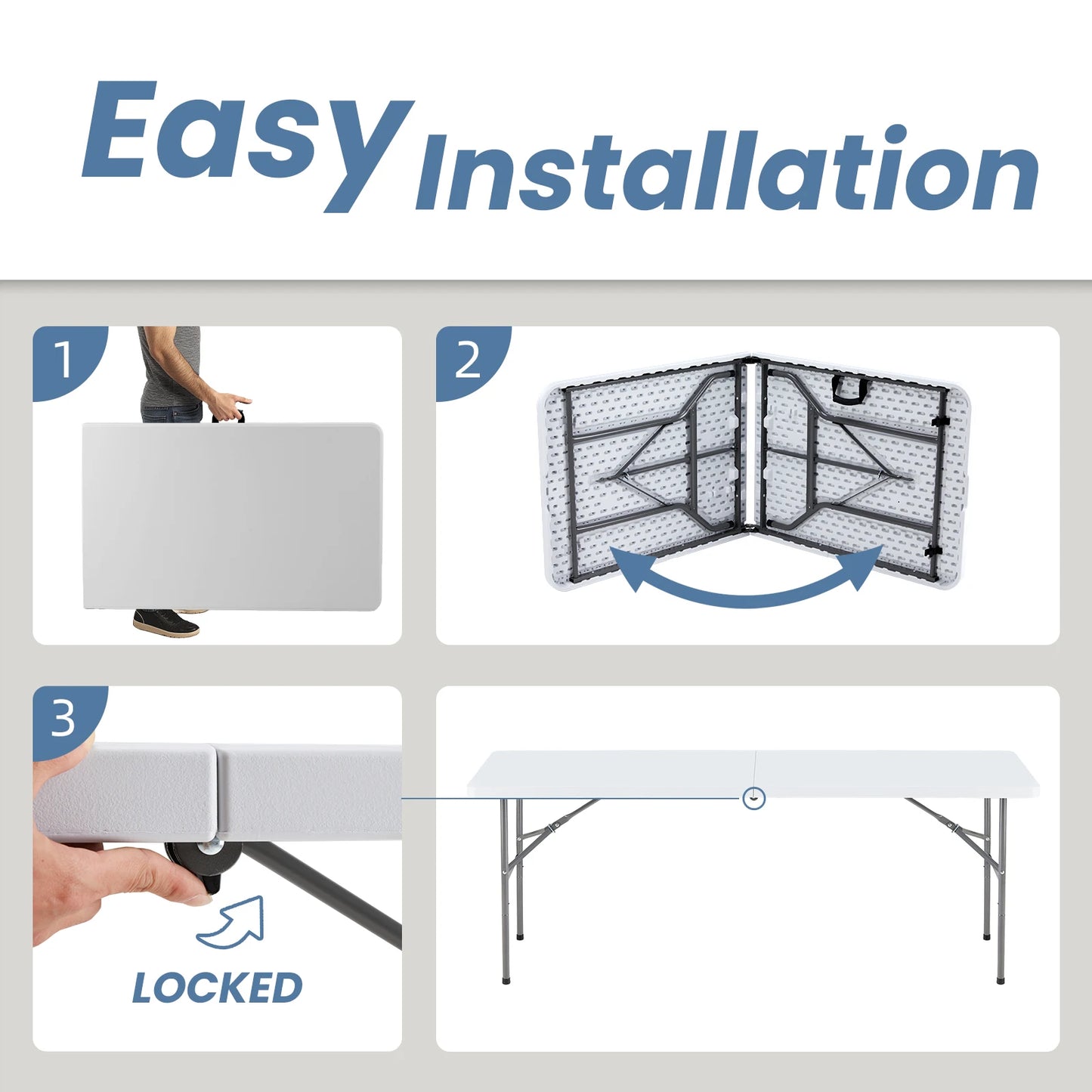 JHK Portable Folding Camping Table With Safety Lock And Handle