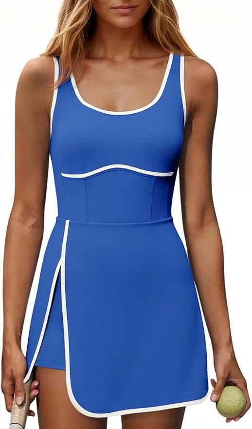 Fisoew Womens Tennis Dress Built In Bra Sleeveless Athletic Sportswear