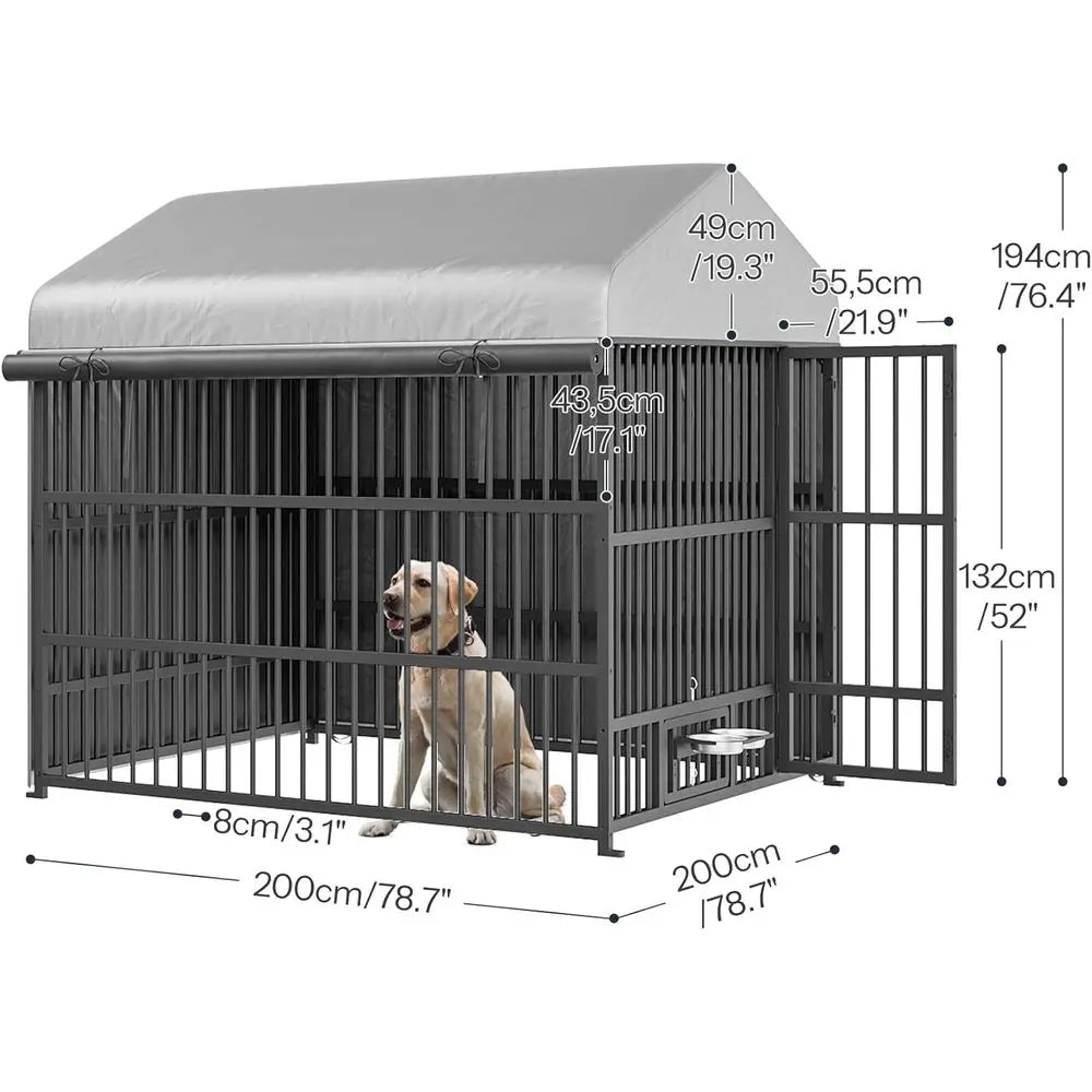 Outdoor Dog Kennel With Cover Waterproof Roof And Rotating Bowls