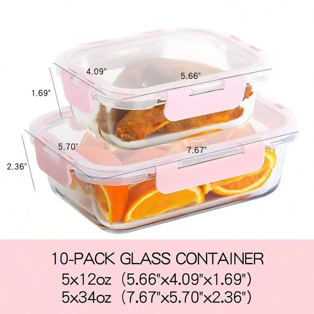 Glass Meal Prep Containers With Lids Airtight Food Storage Set