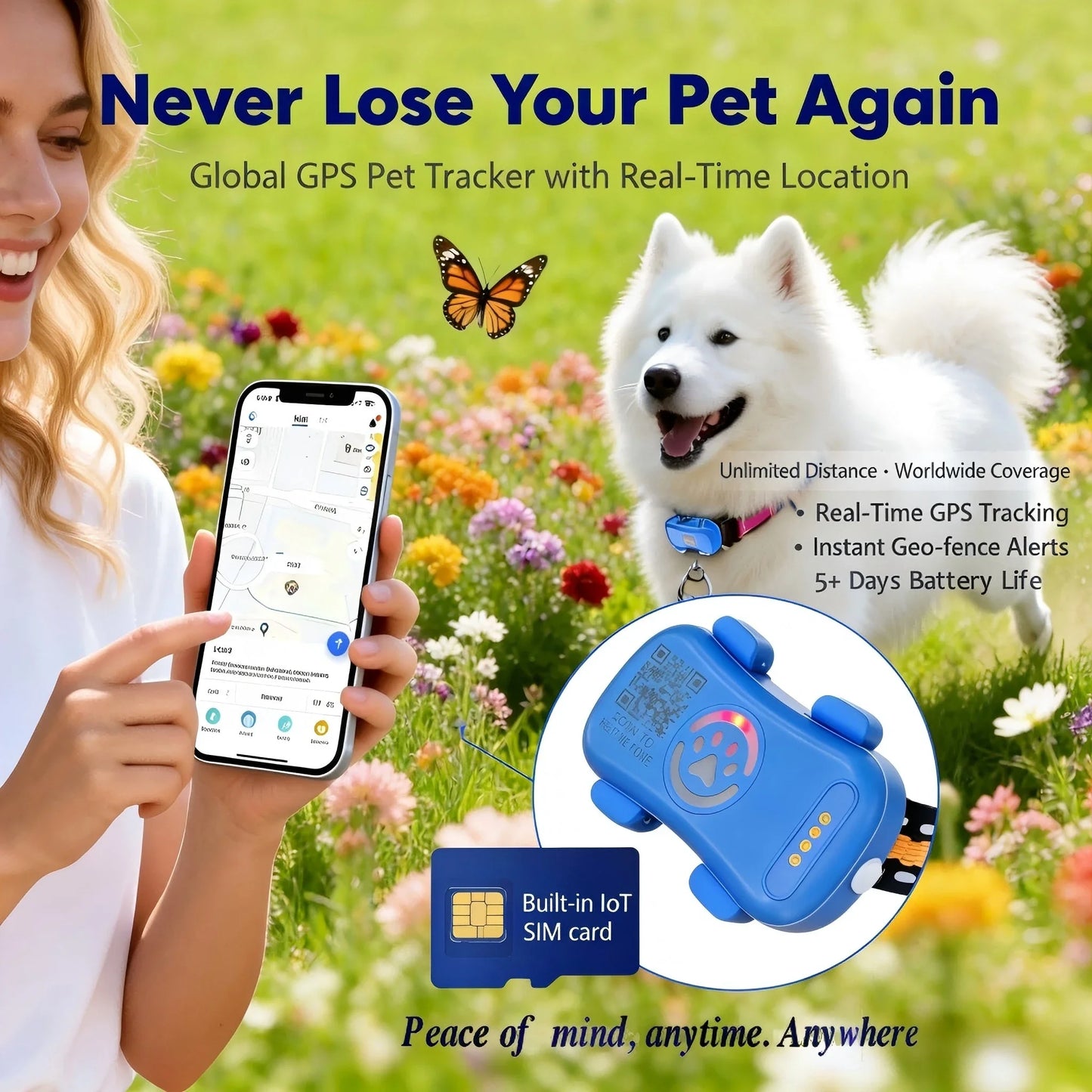 WANWAYTECH GPS Pet Tracker For Dogs And Cats IoT SIM