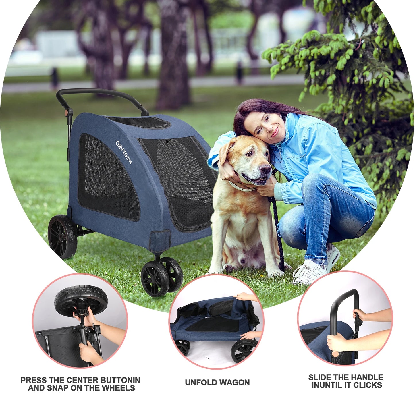 Heavy Duty Foldable Dog Stroller For Large Dogs With Ventilation