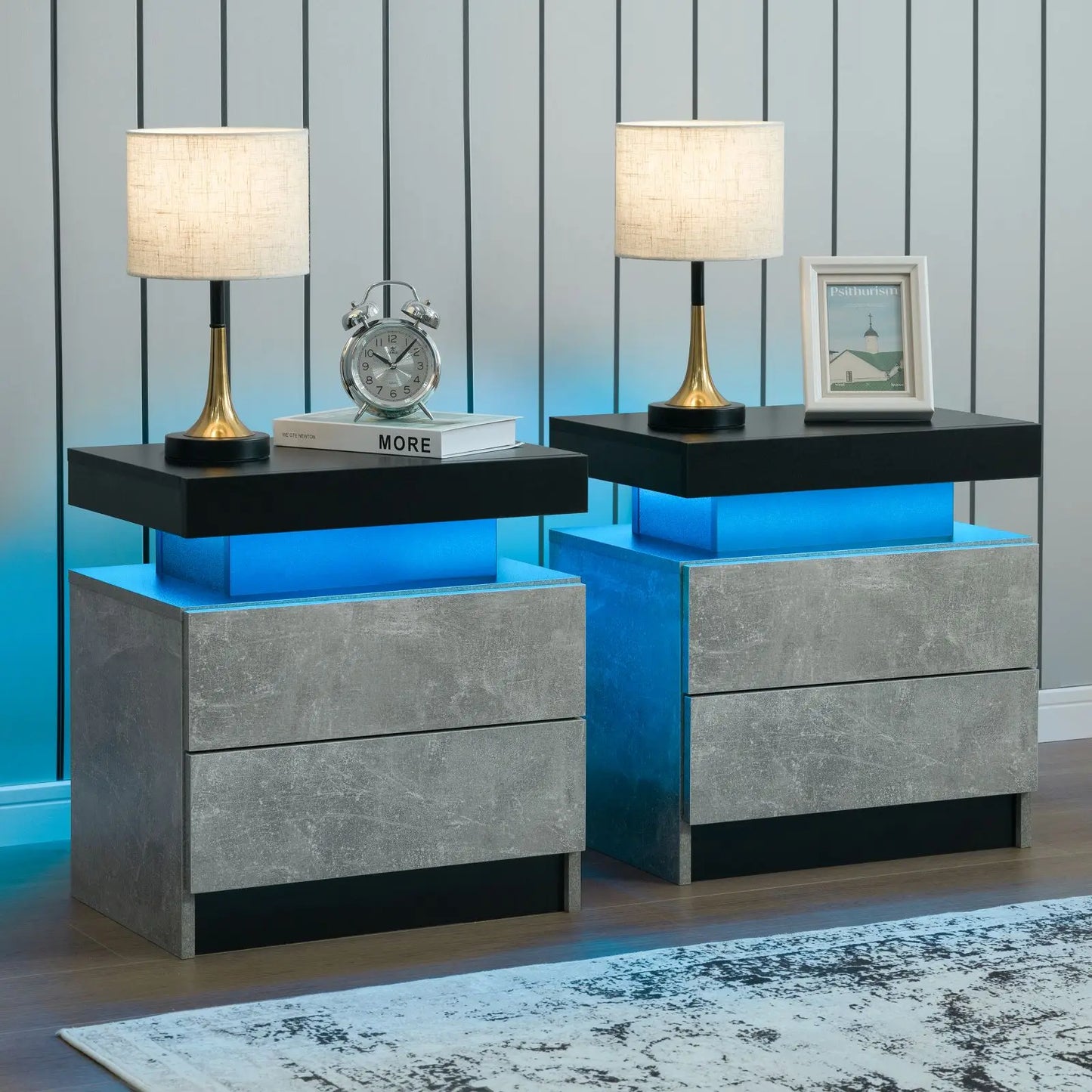 Cubehom LED Nightstand Set Of 2 With Drawers Bedside Table