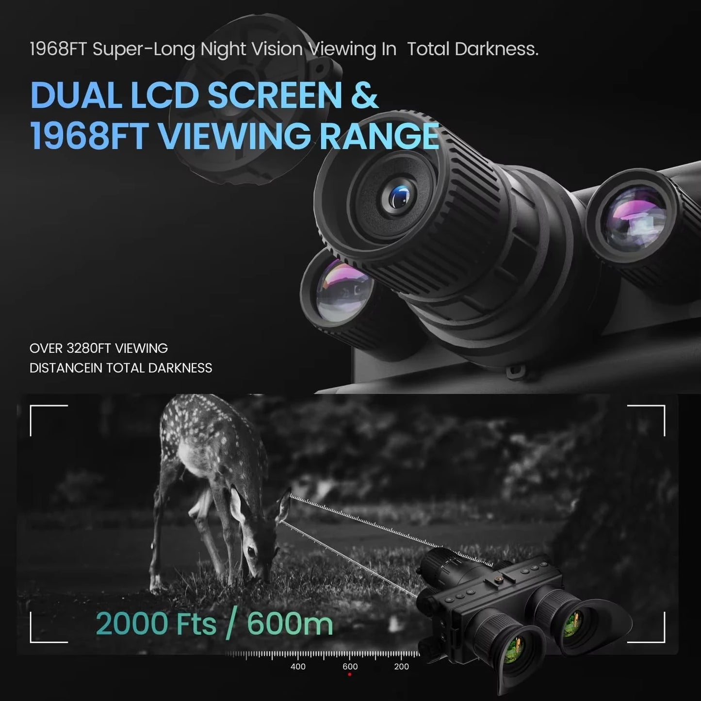 Helmet Mounted 4K Night Vision Goggles with 8X Zoom & Manual Focus -HD Infrared Binoculars for Hunting Camping Surveillance, USB-C Rechargeable (12 Hour Battery Life)