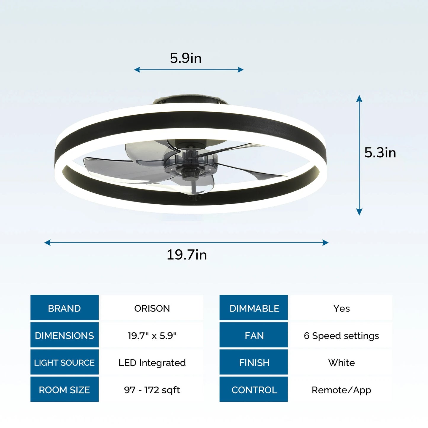 Orison Modern Flush Mount Ceiling Fan With Remote LED Light