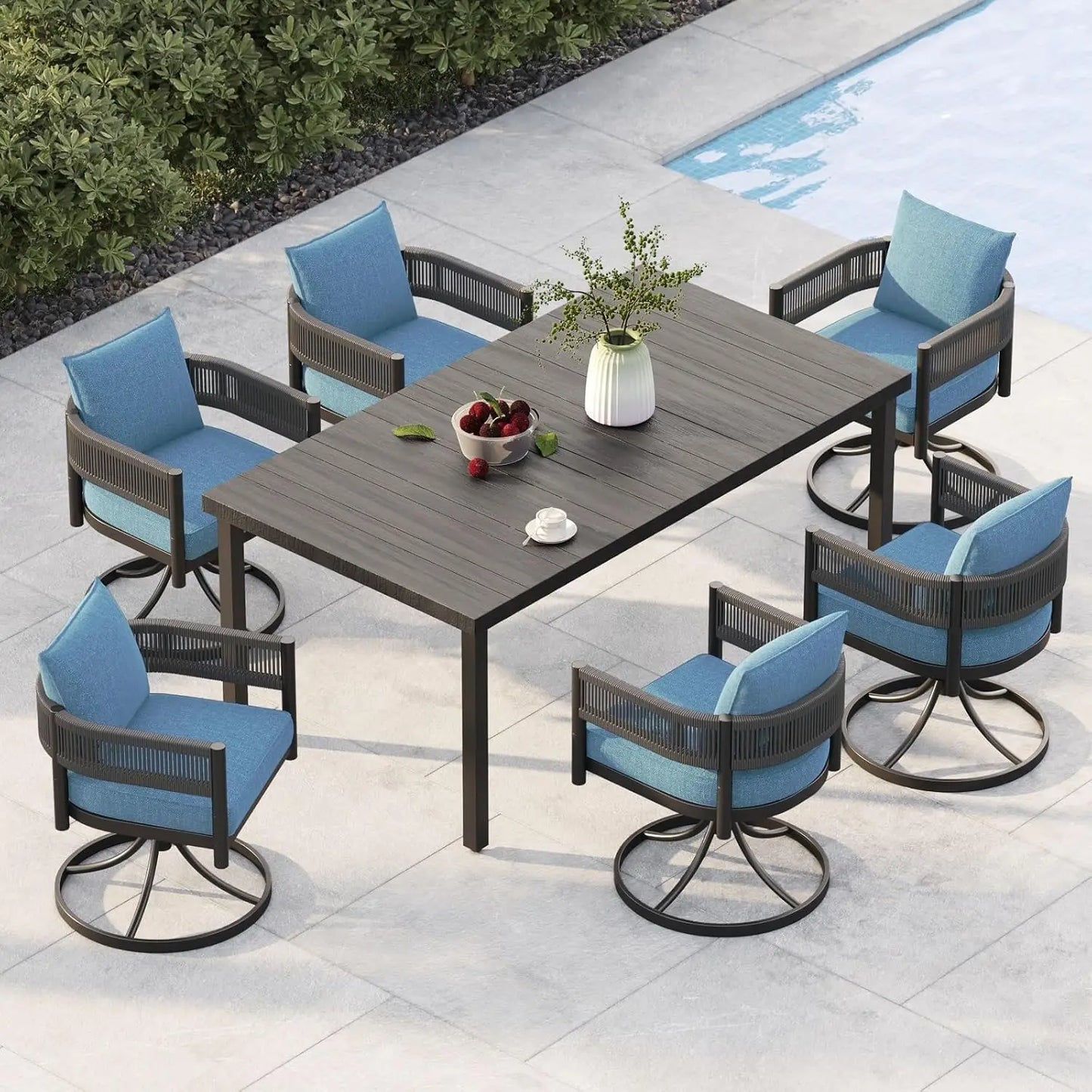 Outdoor Patio Dining Set With Metal Woven Wicker Cushions