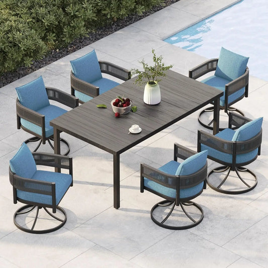 Outdoor Patio Dining Set With Metal Woven Wicker Cushions