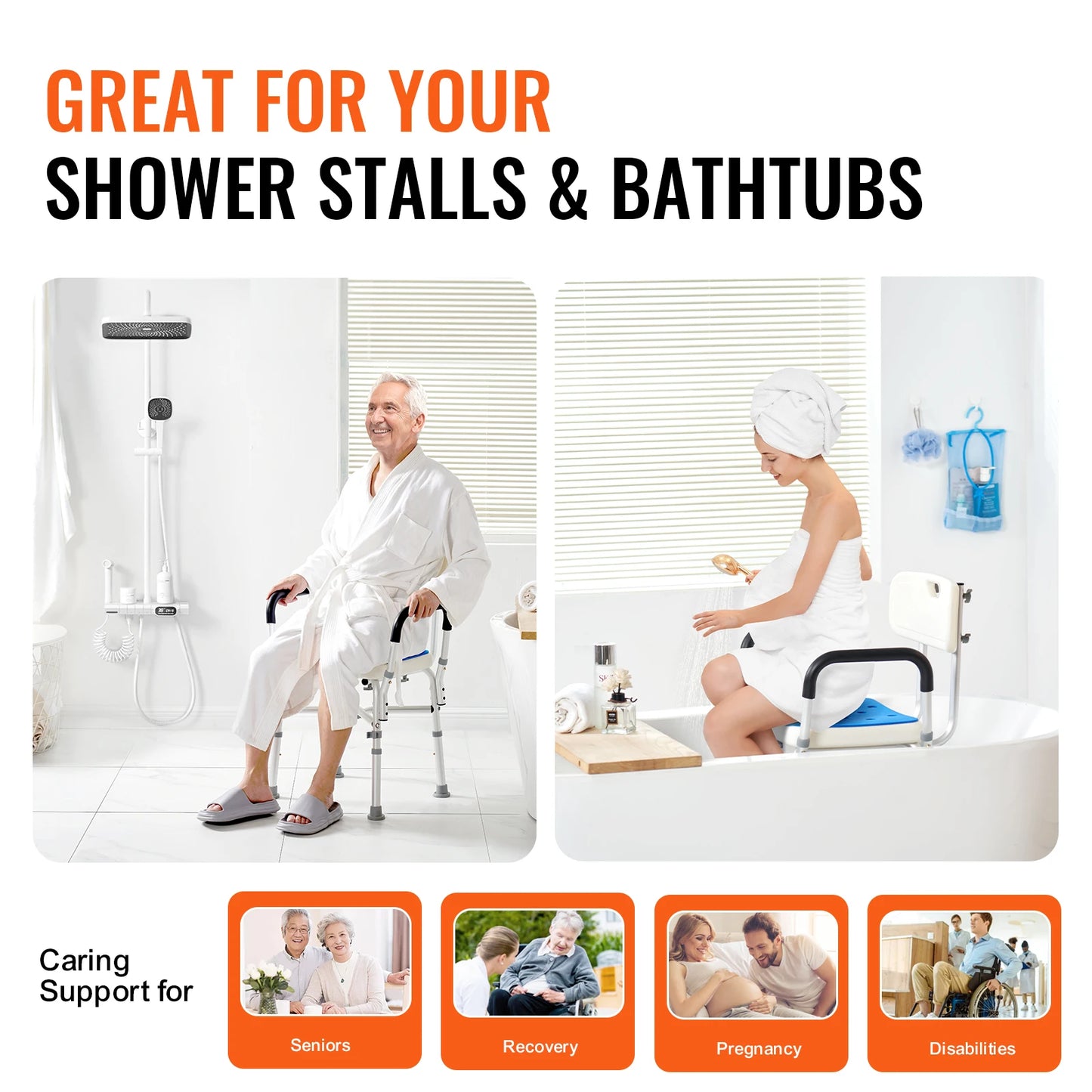 Shower Chair Adjustable Height Bath Bench For Elderly And Disabled