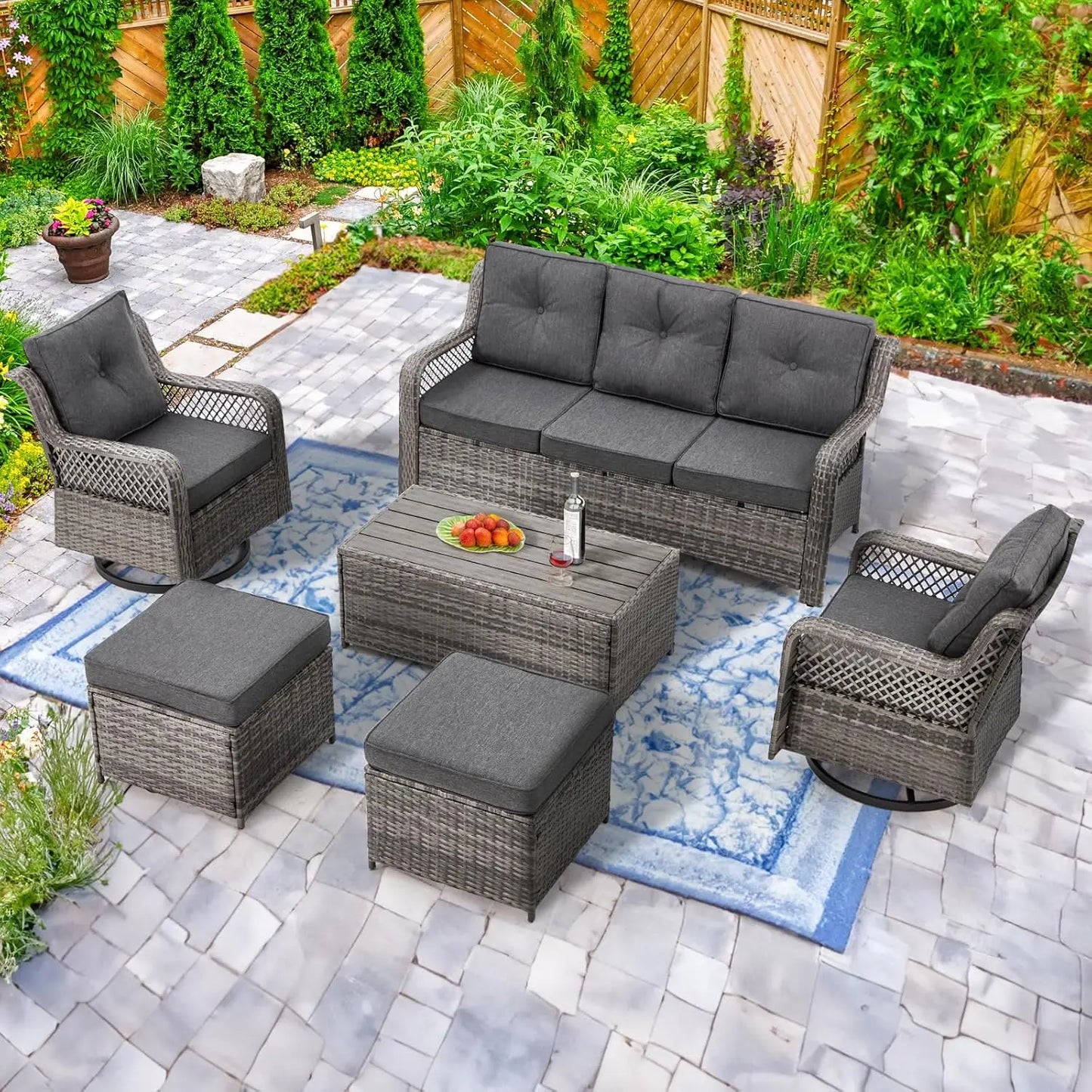 XIAOLANG Wicker Patio Furniture Set With Swivel Chairs and Table