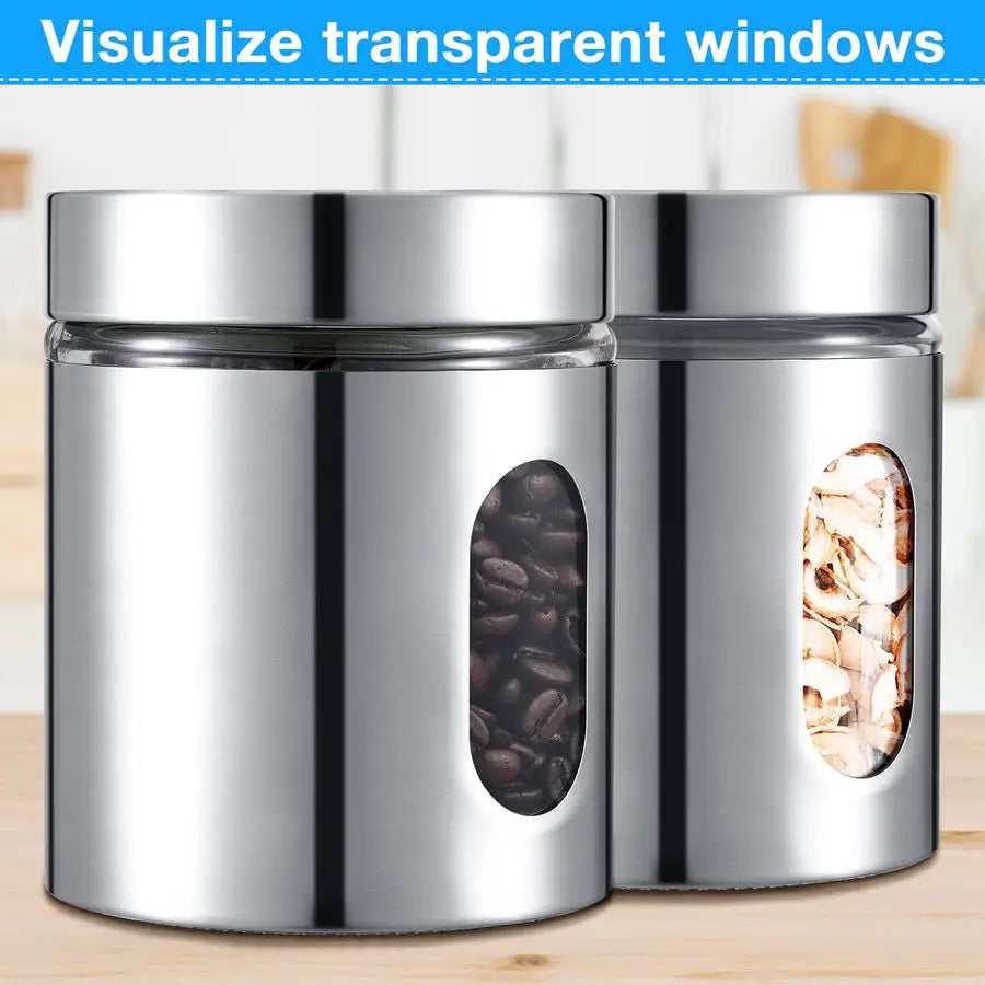 Airtight Canister Set With Window Glass Lids Stainless Steel