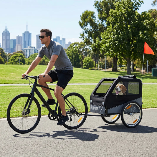 Foldable Dog Bike Trailer With Steel Frame Carrier Heavy Duty