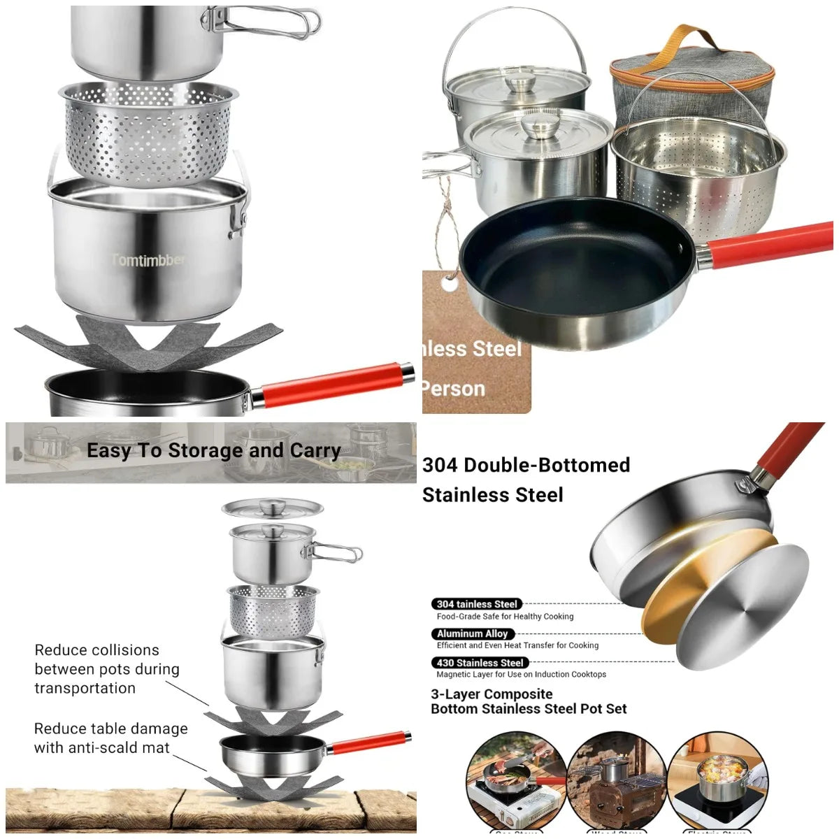 Ytyin 304 Stainless Steel Camping Cookware Set With Travel Bag