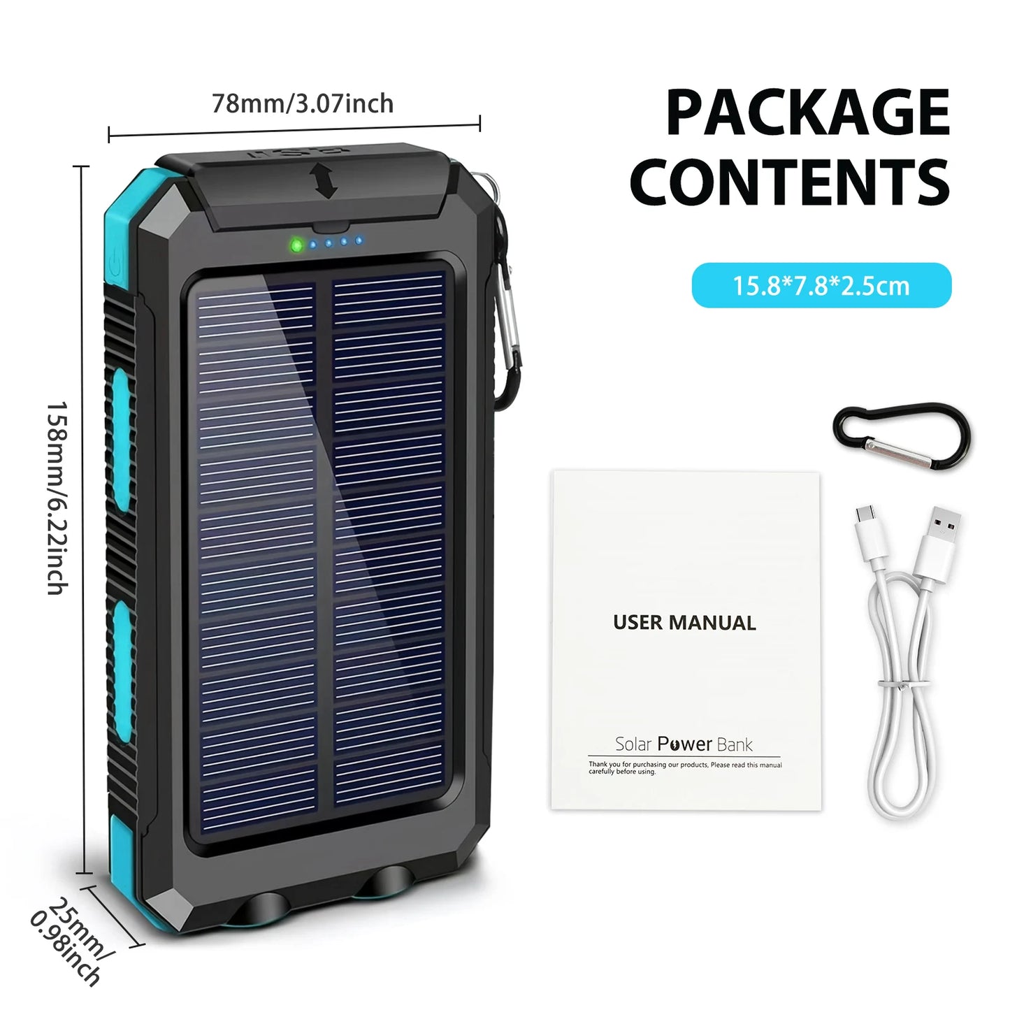 30000mAh Solar Power Bank With Dual USB Ports And LED Light For iPhone