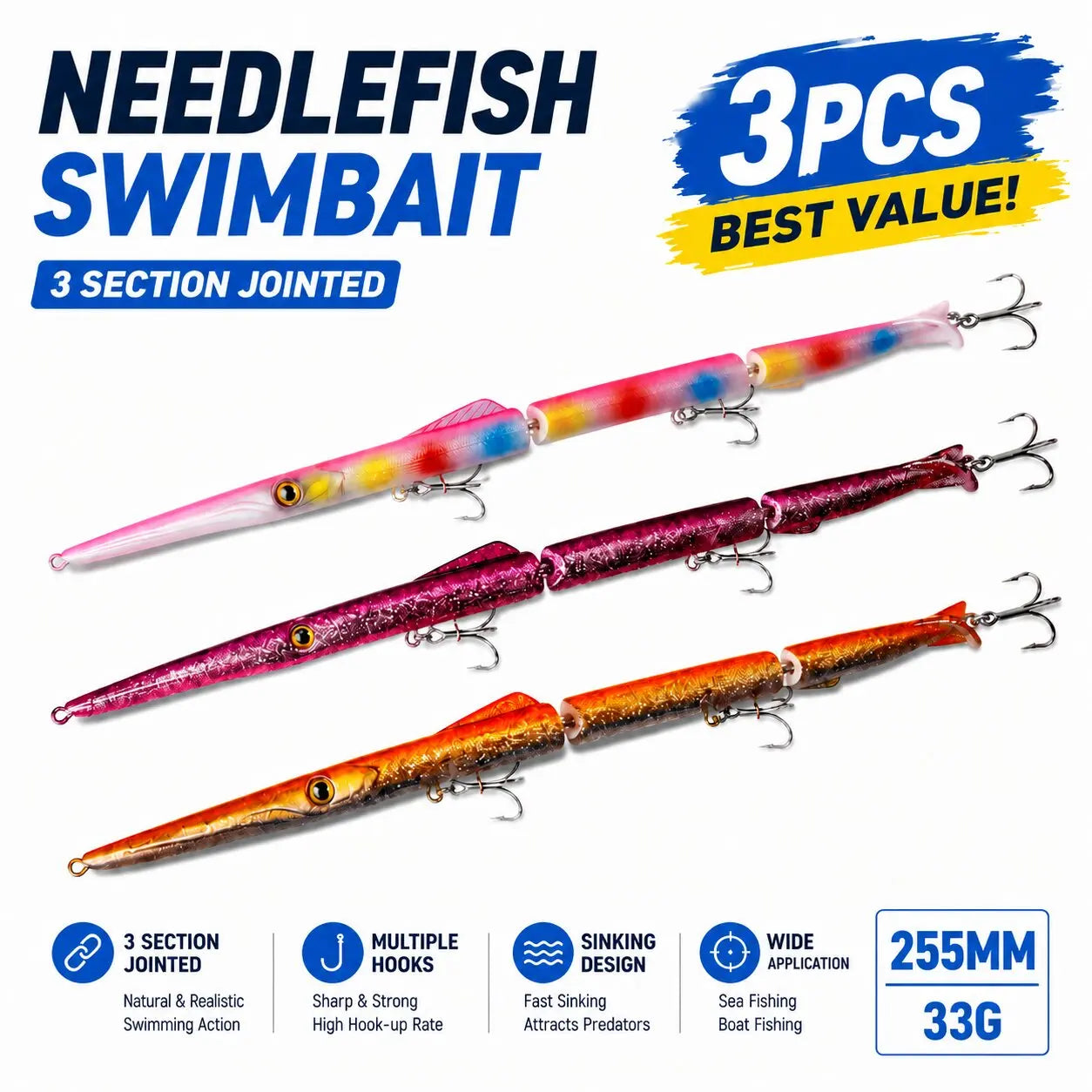 Artificial Jointed Sinking Fishing Lure For Freshwater And Saltwater