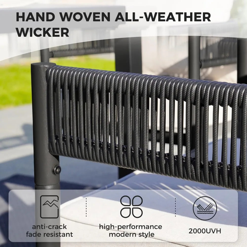 Outdoor Patio Dining Set With Wicker Metal Chairs Cushions