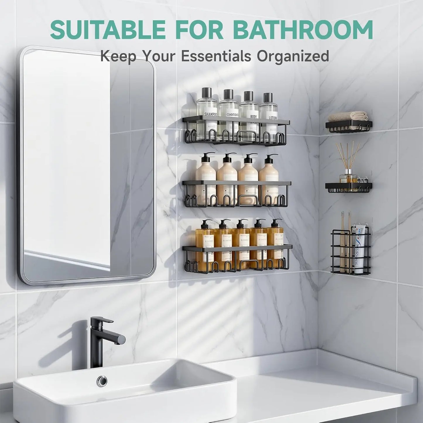 Shower Caddy 6 Pack Rustproof No Drill Adhesive Shelves Rack