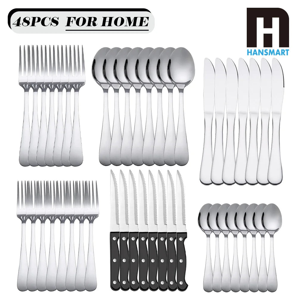 HANSMART Stainless Steel Flatware Set Mirror Polished Dinner Cutlery