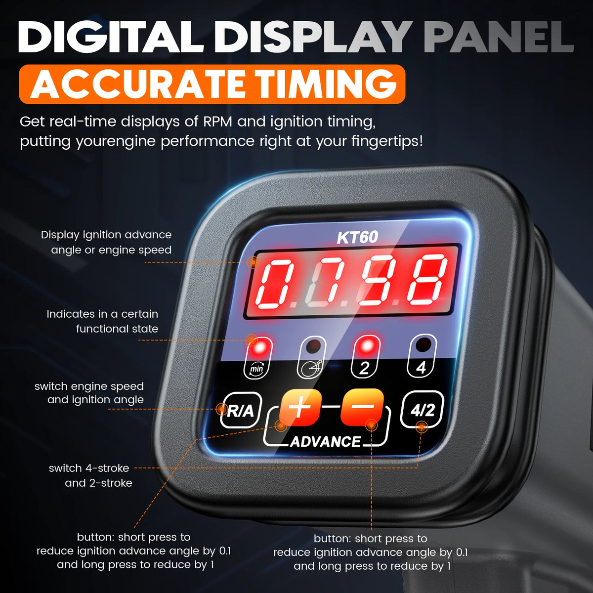 KZYEE KT60 Digital Timing Light With Integrated Tachometer For Vehicles