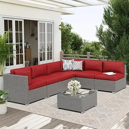 Outdoor Patio Furniture Set Rattan Wicker With Glass Top Table And Cushions