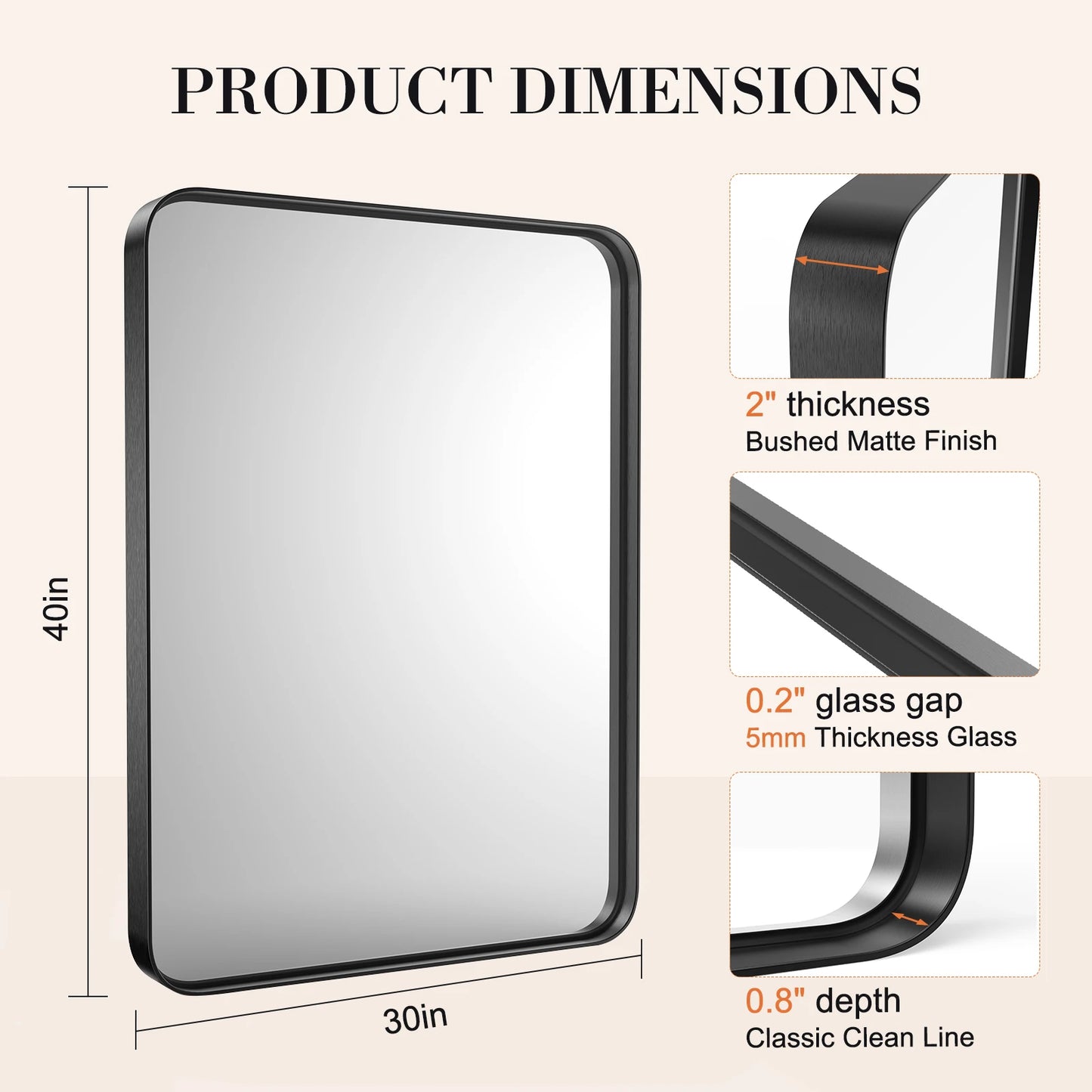 JHK Matte Metal Framed Bathroom Mirror Rectangular Vanity