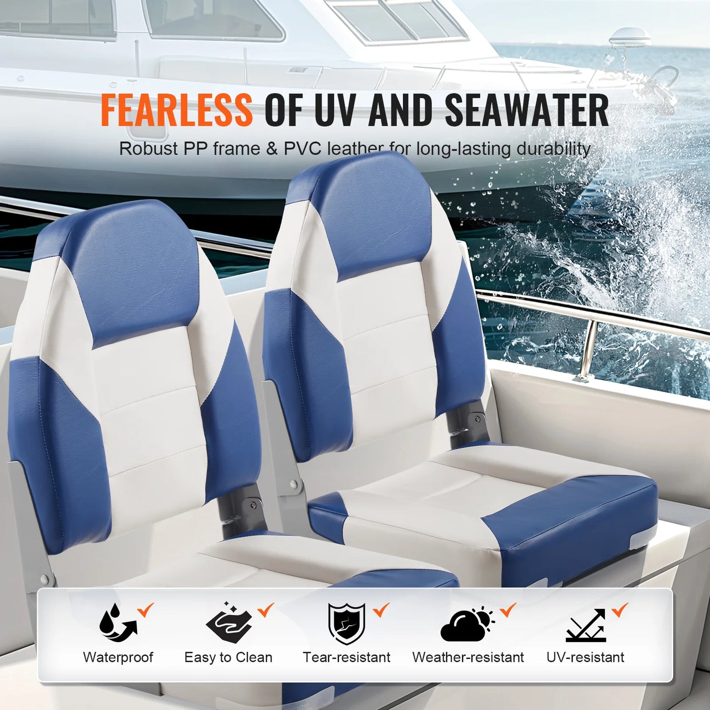 SucceBuy High Back Folding Boat Seat 2-Pack For Fishing Boats