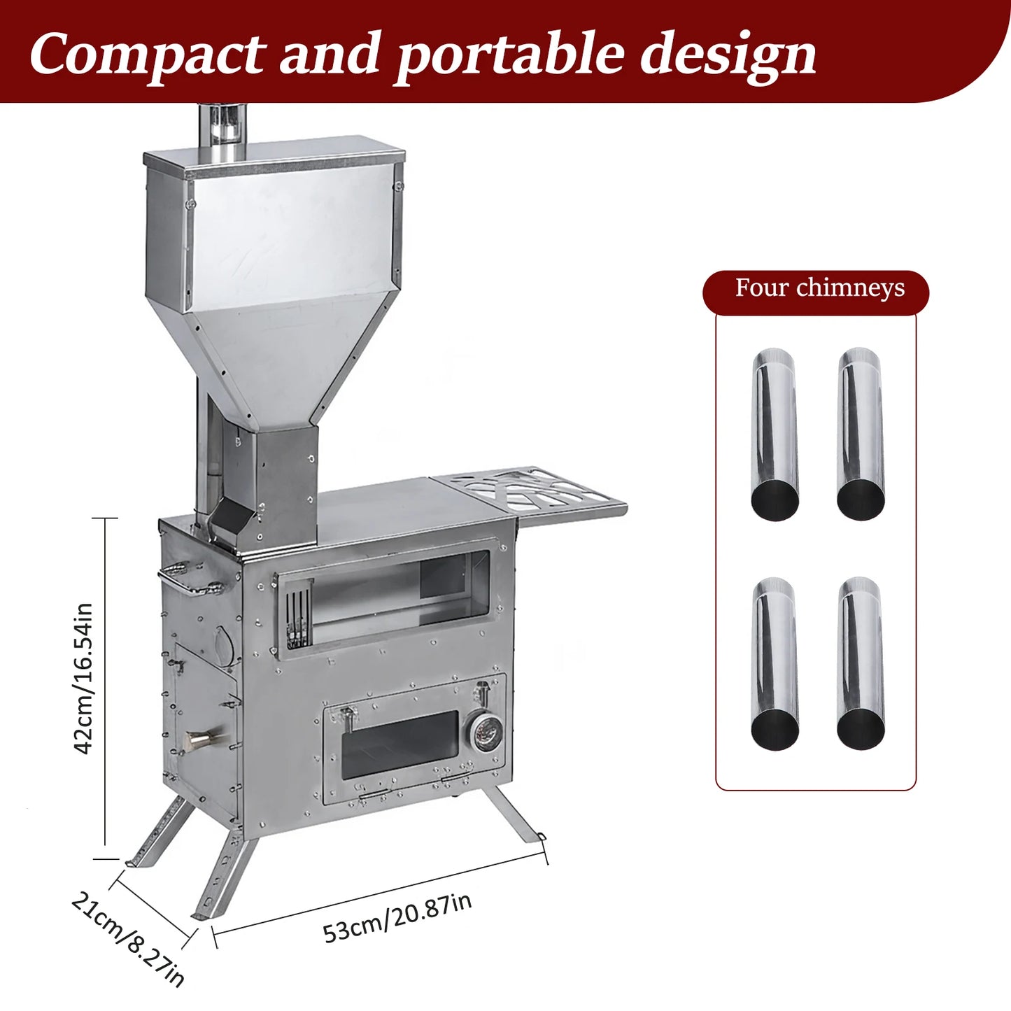 Shunmaii Stainless Steel Hot Tent Stove With Chimney Pipe