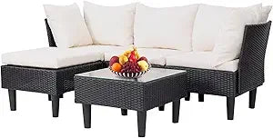 Patio Furniture Set 5 Pieces Outdoor Wicker Rattan Conversation Set