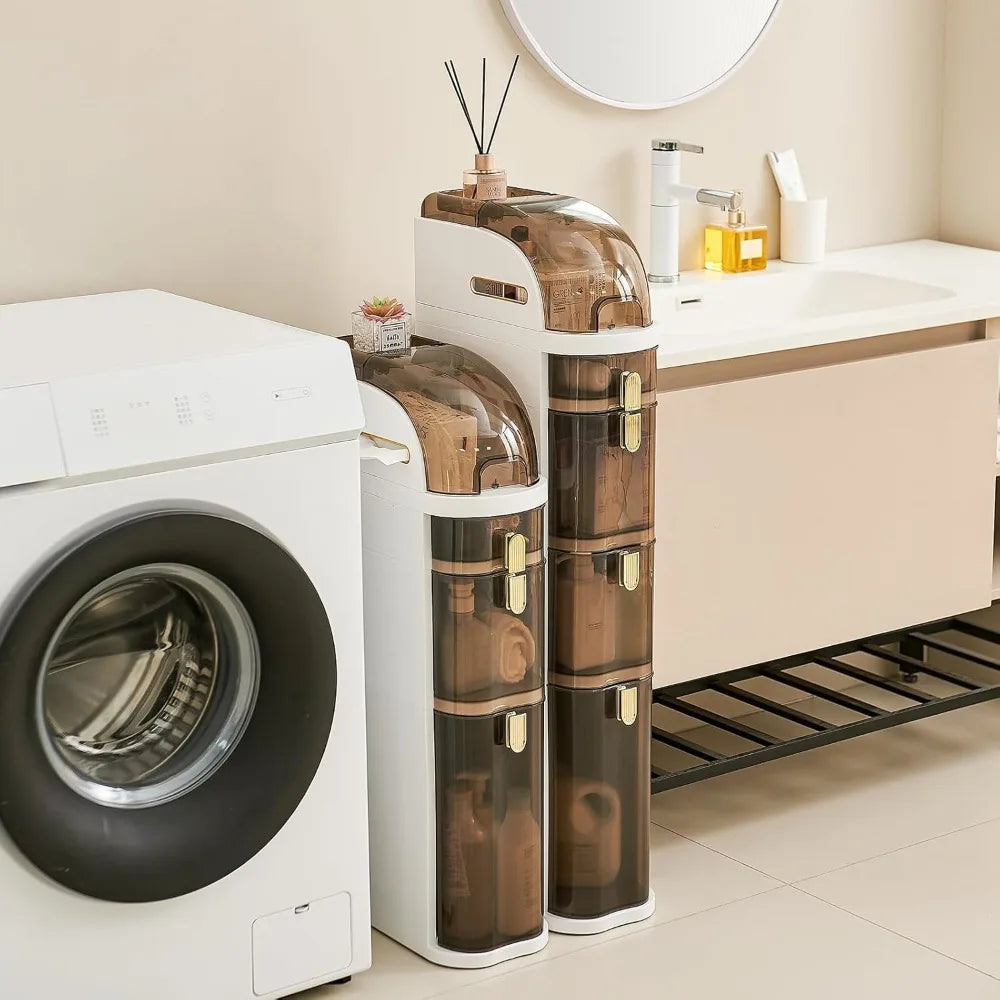 Slim 4-Tier Bathroom Floor Cabinet, Waterproof Narrow Organizer With Drawers