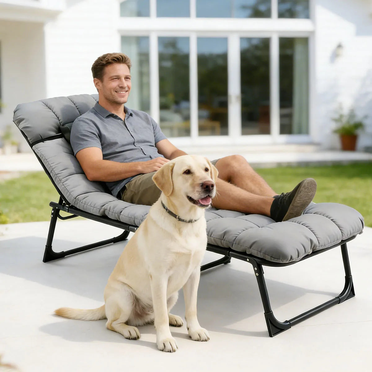 Adjustable Folding Reclining Outdoor Lounge Chair With Removable Cushion