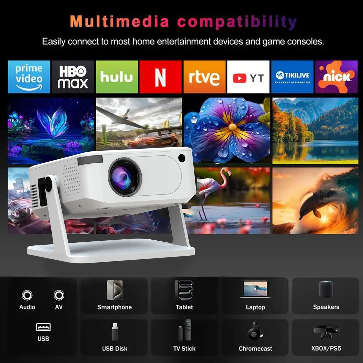 Xnano Android Digital Projector With Holder HDMI Smart Home Cinema