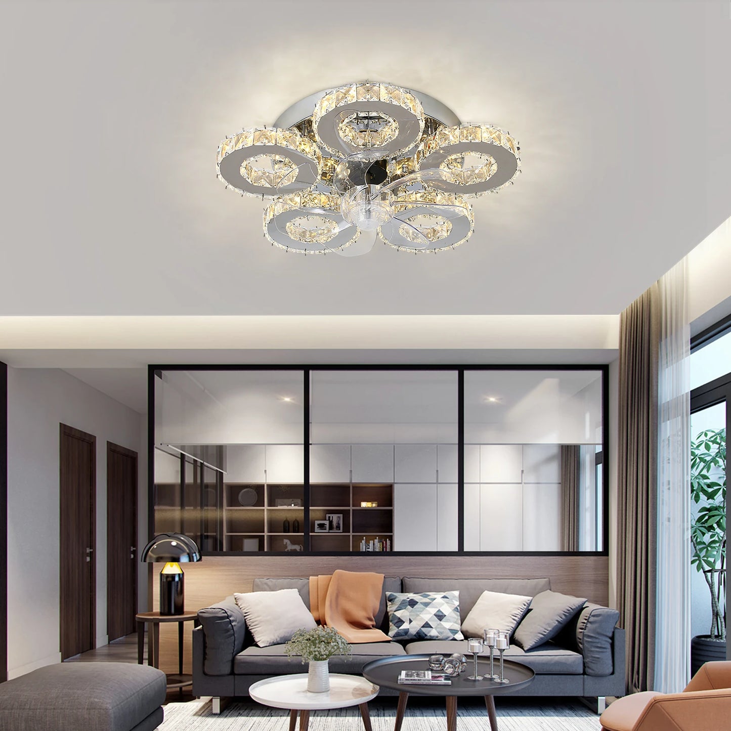 Vetrulus Smart Crystal LED Ceiling Fan Chandelier With Remote Control