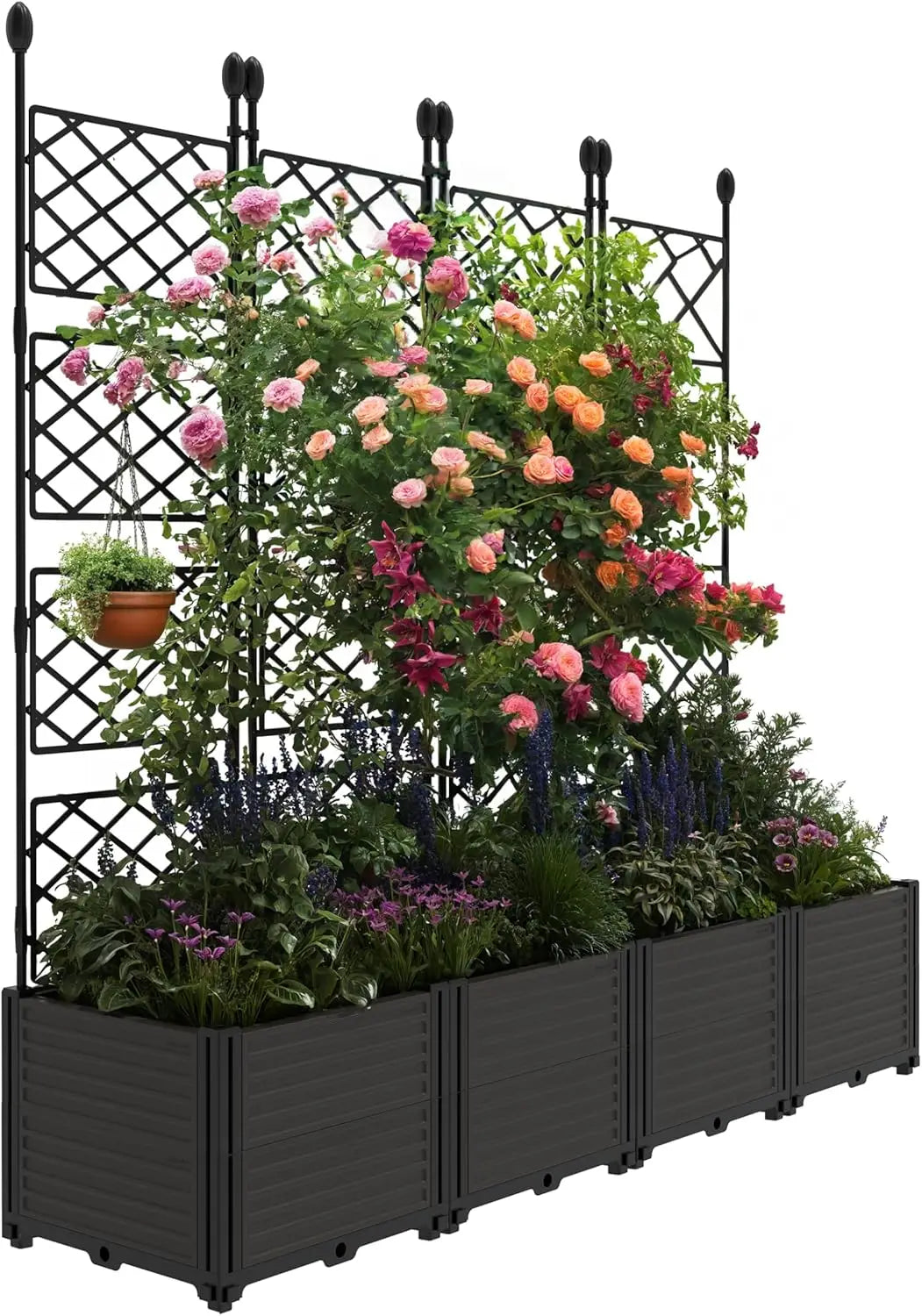 TWISTER.CK Plastic Planter Box With Trellis For Raised Garden Beds