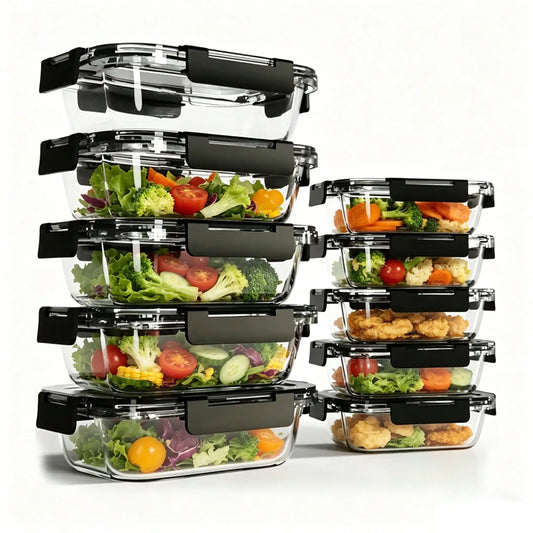 Glass Meal Prep Containers With Lids Airtight Food Storage Set