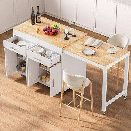 Rolling Kitchen Island With Extendable Table And Storage