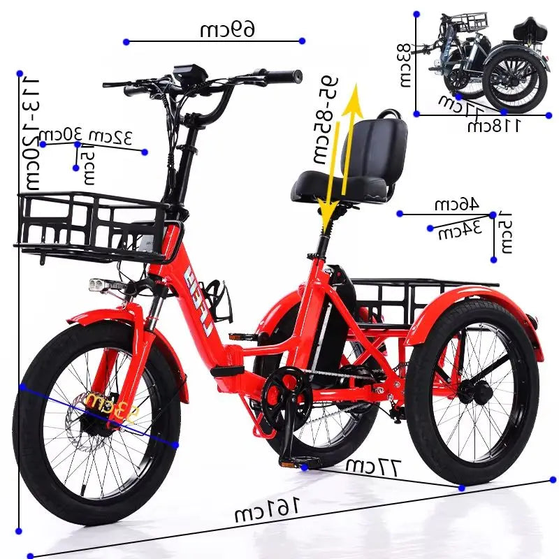 Foldable Electric Tricycle Cargo Adult Senior For Lithium Battery Removable Waterproof Anti-Theft 48V 3 Wheel Electric Bicycle