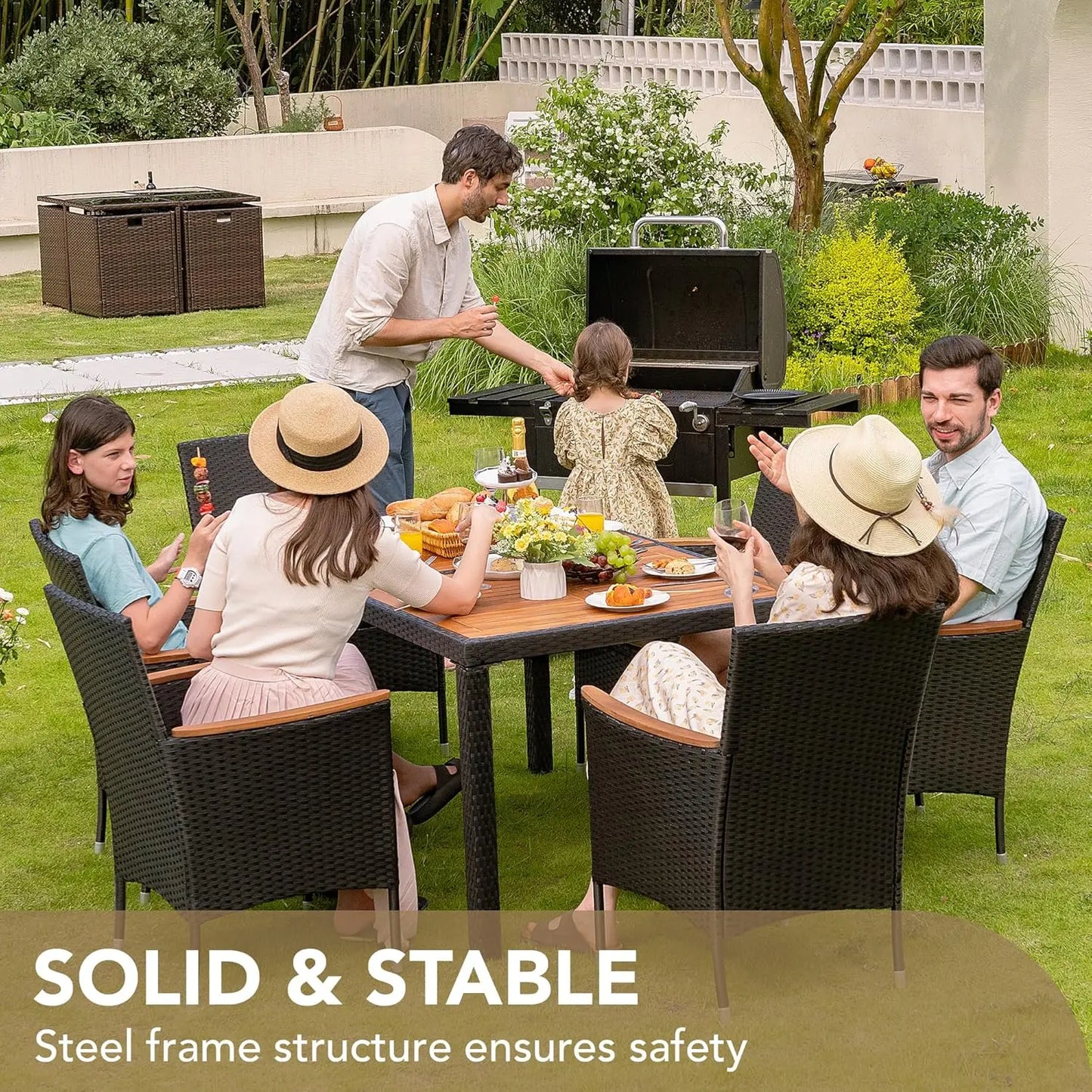 Dining 7 Piece Patio Conversation Set With Acacia Wood Tabletop