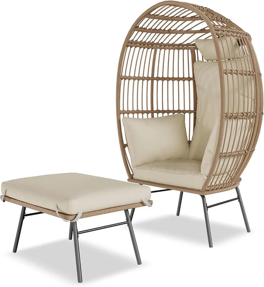 Wicker Egg Chair With Ottoman Outdoor Patio Lounge Cushions