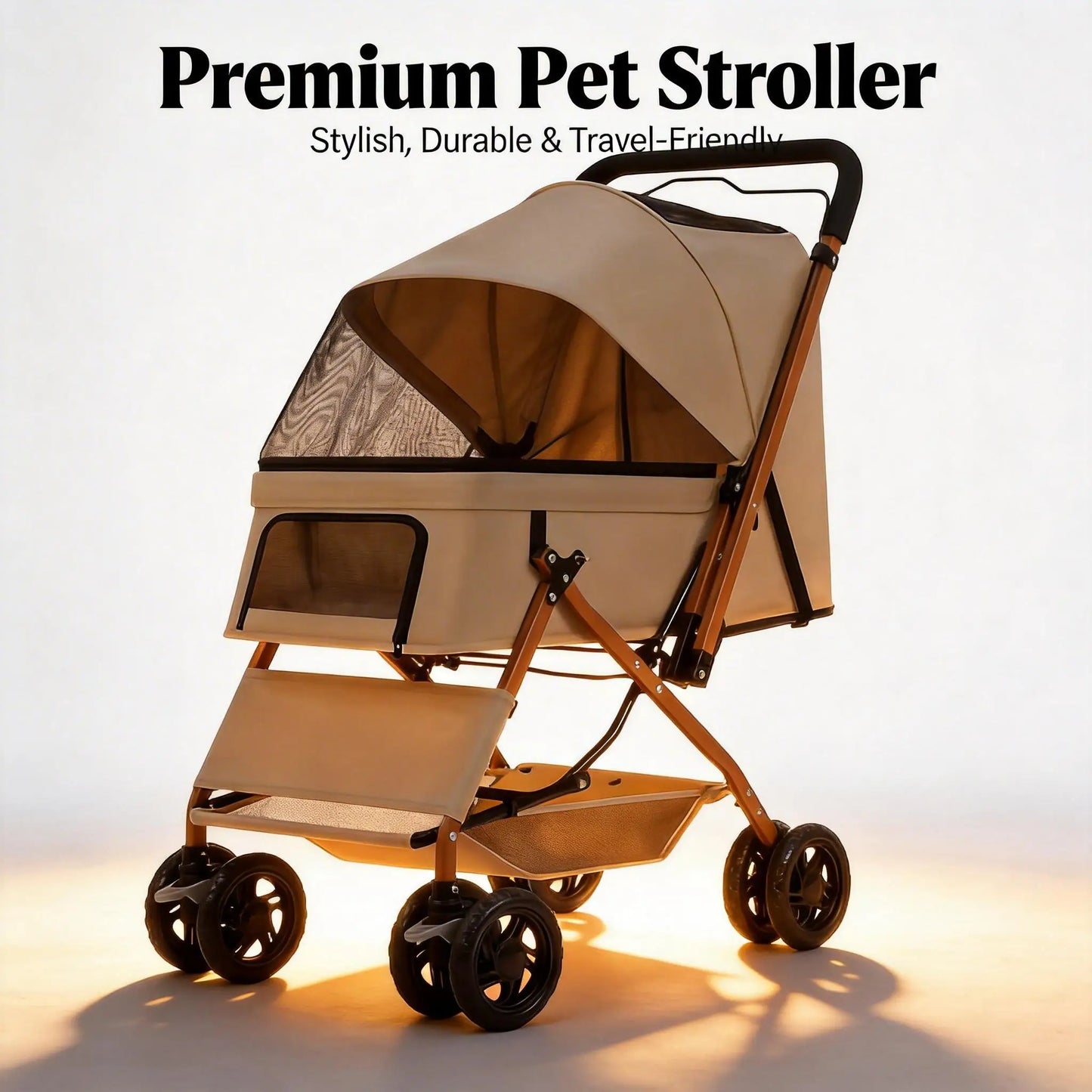Premium Pet Stroller Spacious Four Wheel Cart For Dogs Cats