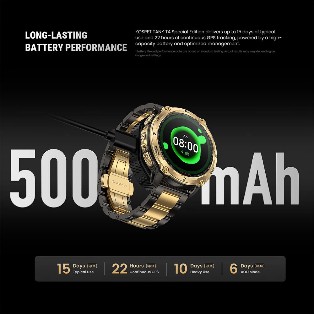 KOSPET Tank T4 GPS Smartwatch For Men 10ATM 180Plus Sports