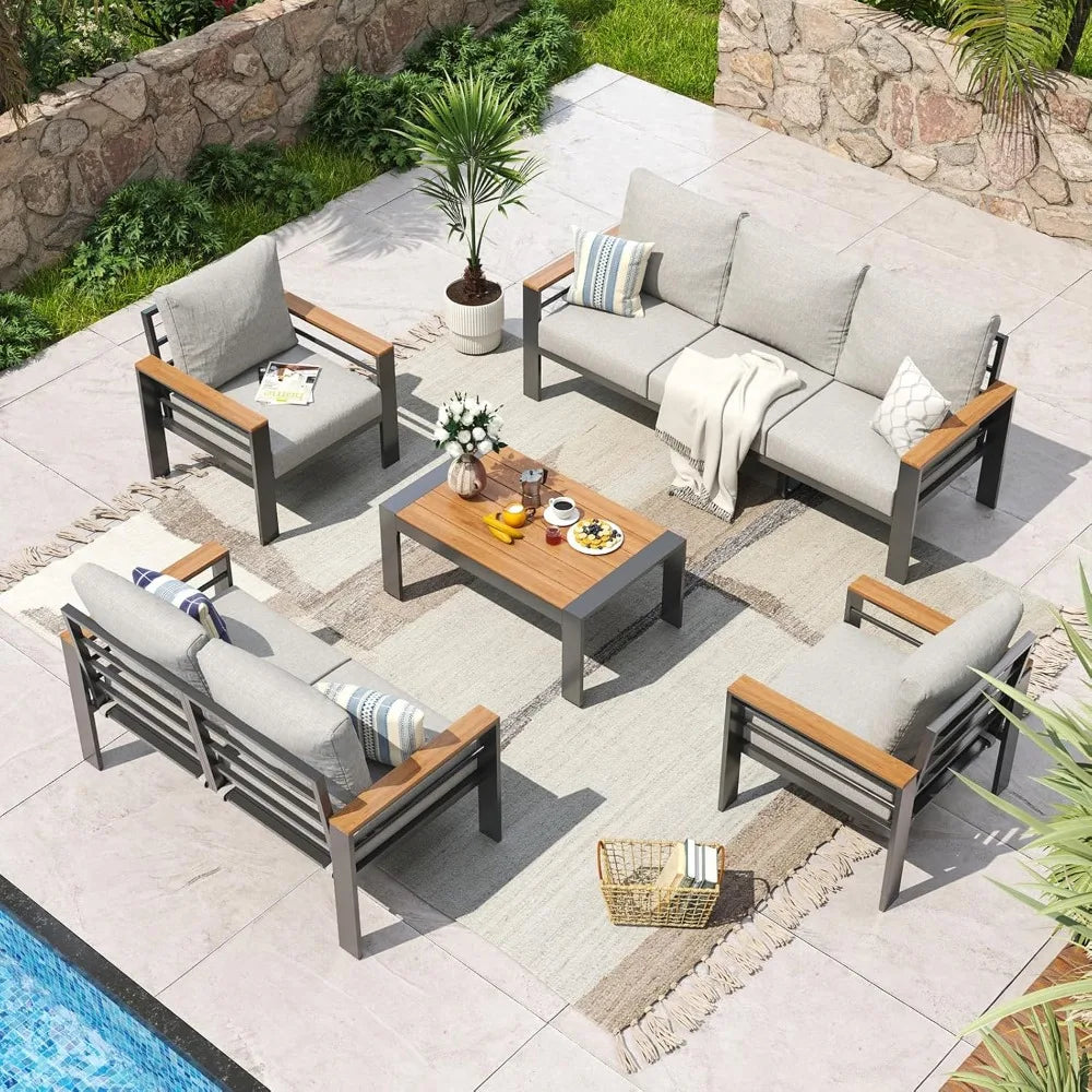 Aluminum Outdoor Patio Furniture Set With Cushioned Sectional And Table
