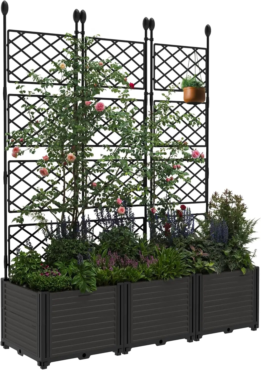 TWISTER.CK Plastic Planter Box With Trellis For Raised Garden Beds