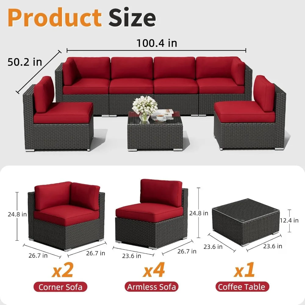 Outdoor Patio Furniture Set Rattan Wicker With Glass Top Table And Cushions