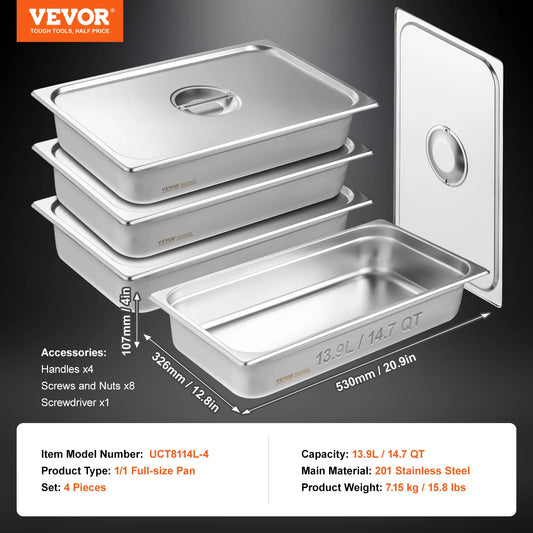 SucceBuy 4-Pack Anti-Jam Steam Pan With Lid Stainless Steel