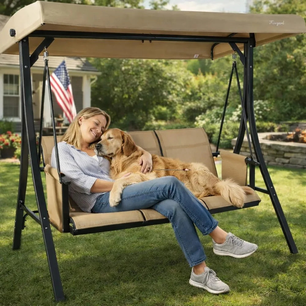 XIAOLANG Outdoor Porch Swing Glider With Adjustable Canopy And Steel Frame