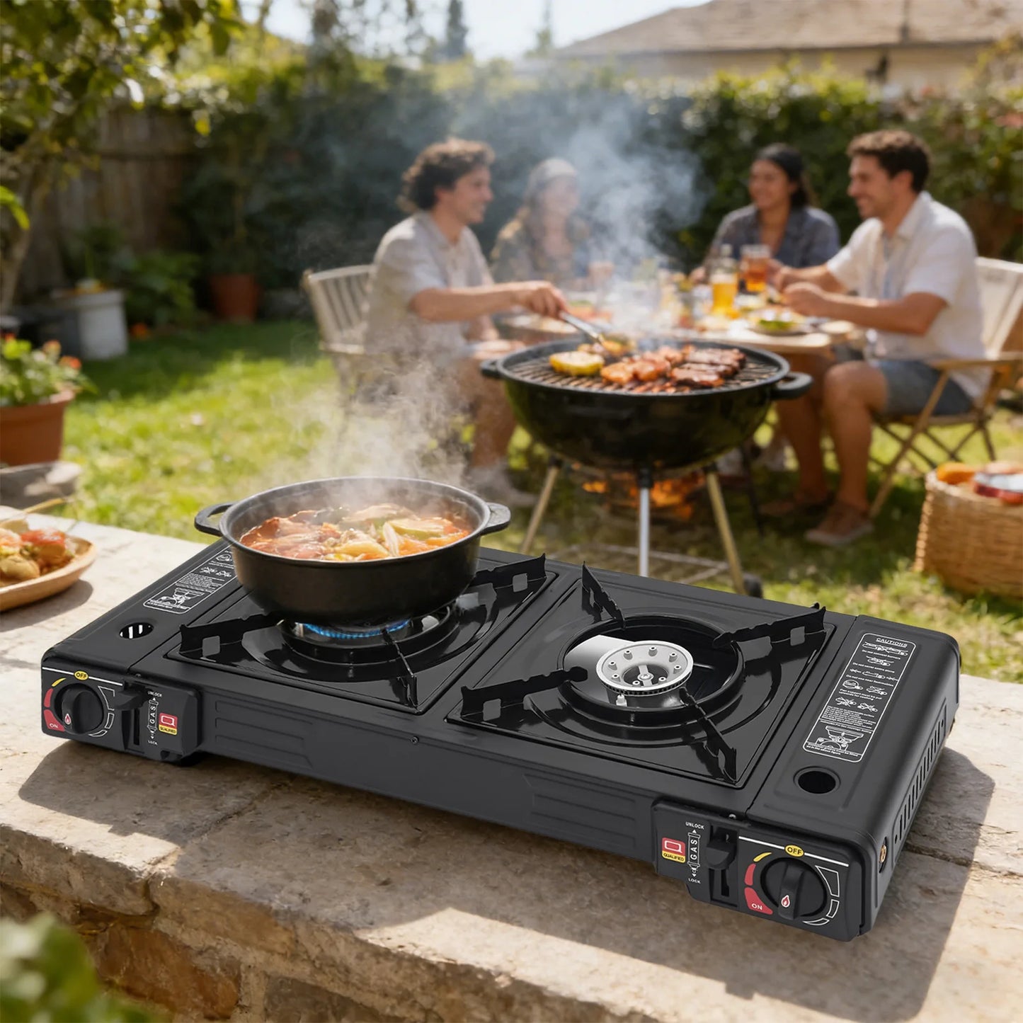 Portable Dual Burner Gas Camping Stove With Carrying Case