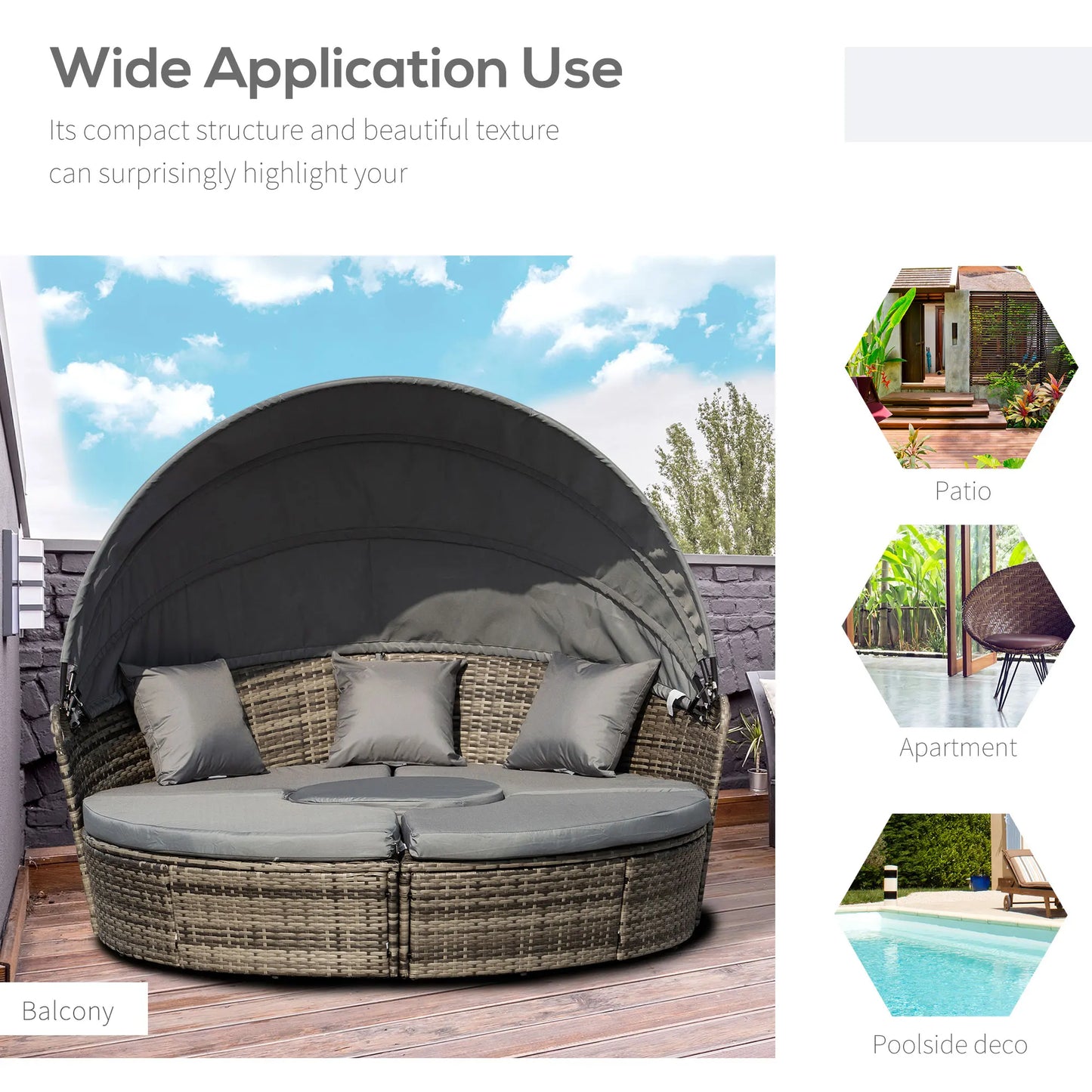 Outsunny Outdoor Convertible Daybed 4Piece Set With Sofa Table Chairs