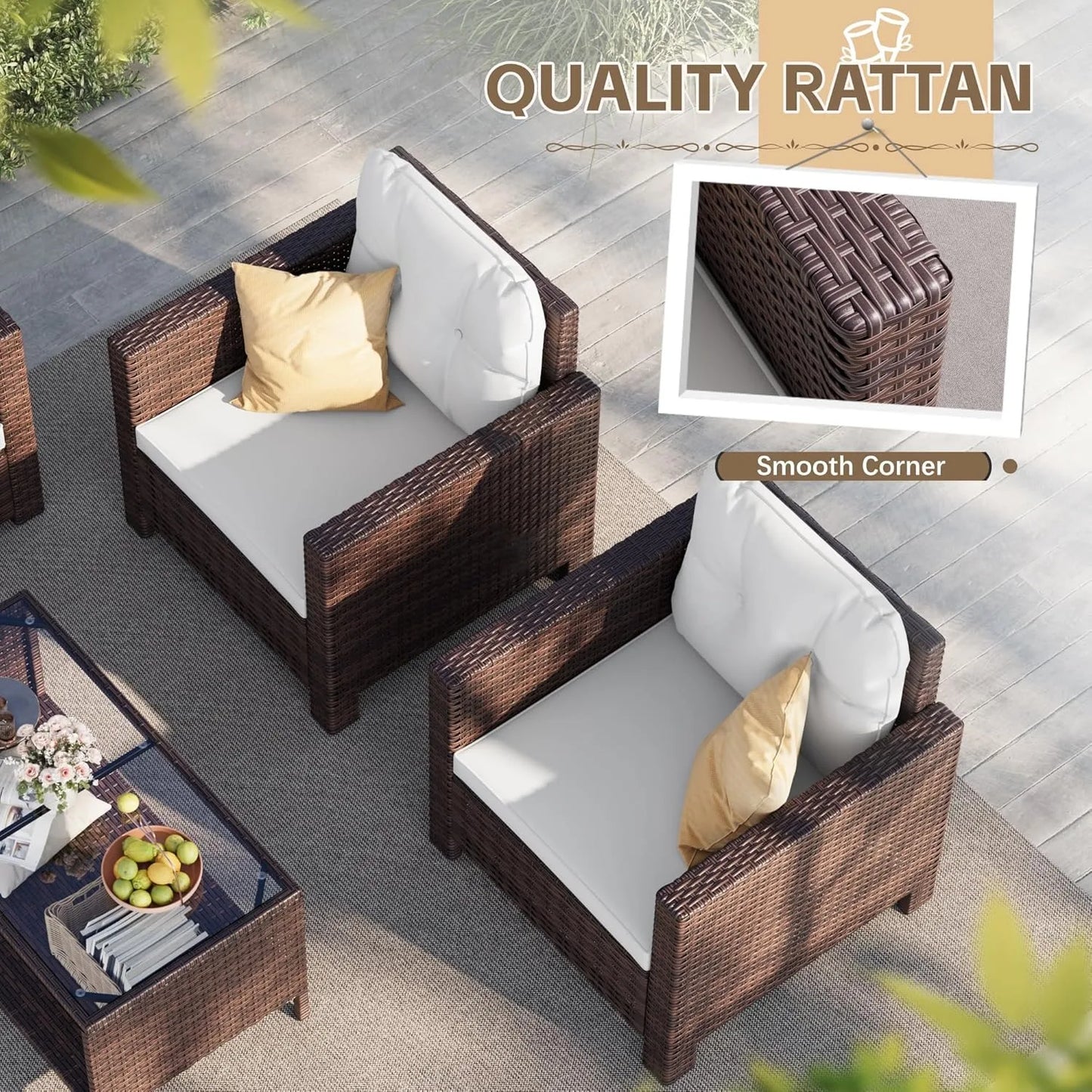 XIUWO 4-Piece Rattan Sofa Set For Outdoor Patio Conversation